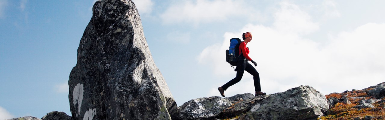 Fjällvandrare vid stor sten