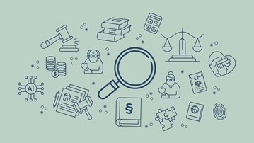 Juridiska symboler mot en grön bakgrund
