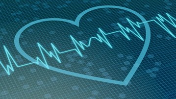 Stiliserad bild av hjärta med frekvenskurva
