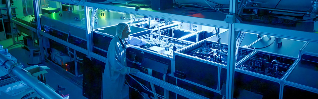 Laszlo Veisz aligning the Light Wave Synthesizer 100 (LWS100) laser at the Relativistic Attosecond Physics Laboratory (REAL), Department of Physics