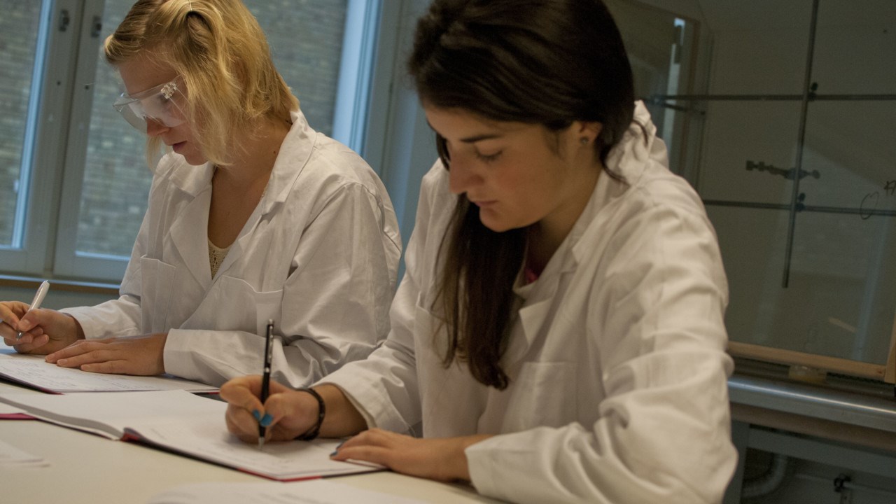 Bild på studenter i labbet