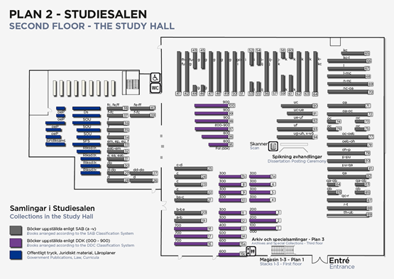 Karta över Studiesalen i Universitetsbiblioteket